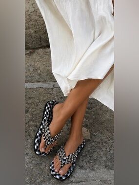 Zara Black & White Gingham Studded Sandals Edgy Cool Feminine Coquette | NWT 38